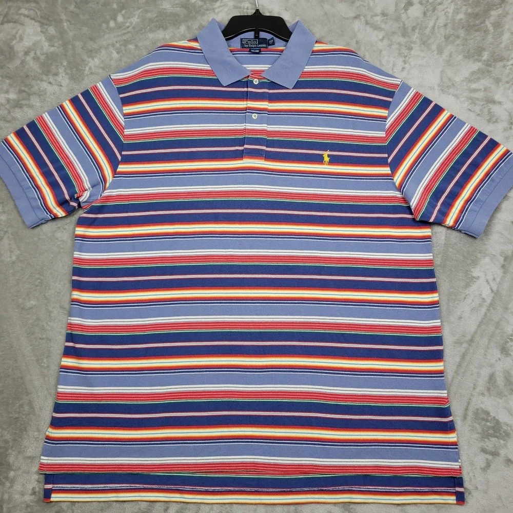 Polo By Ralph Lauren Men's 2XB Big Colorful Striped Golf Polo Shirt 100% Cotton